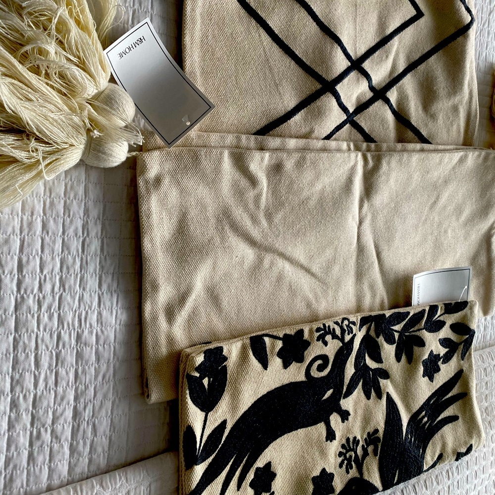 Set of 3 pillowcases beige & black